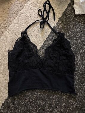 Black Lace Halter Bralette - Women's Intimates